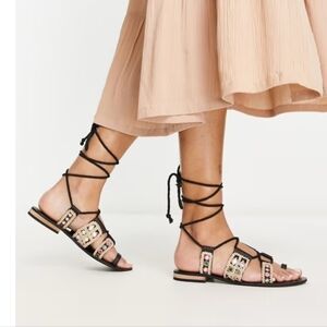 New Free People Leather Mantra Mirror Sandals in Black  EU 39½